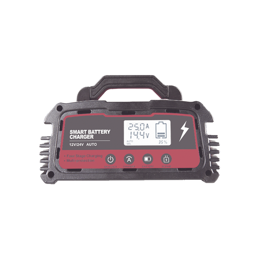 Cargador de Baterías / 12 o 24 Vcc / hasta 250 Ah / 25 A / Display LCD