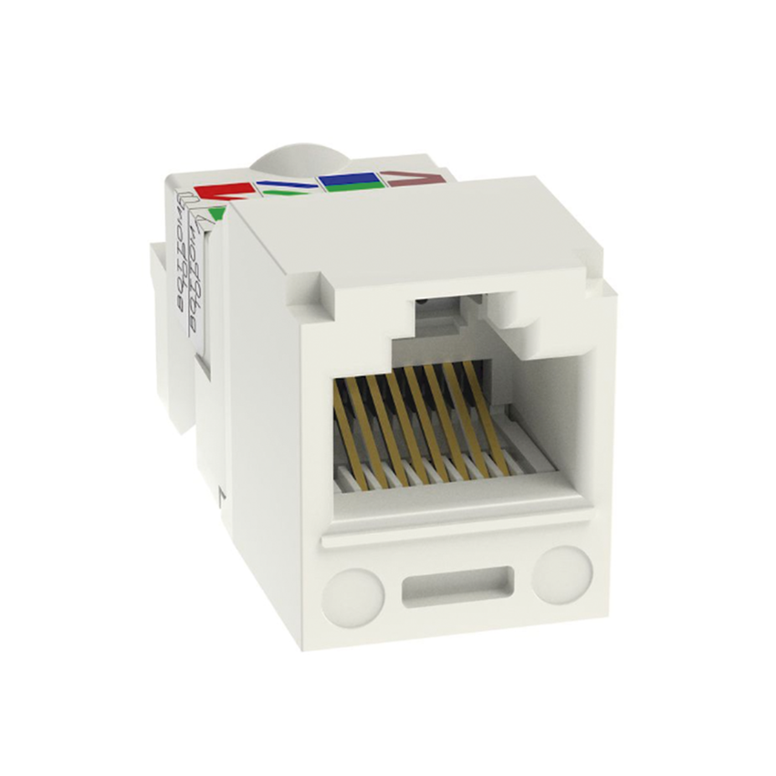 Conector Jack RJ45 Estilo TP, Mini-Com, Categoría 6, de 8 Posiciones y 8 Cables, Color Blanco Mate