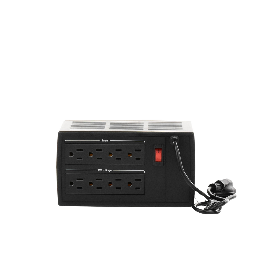 Regulador De Voltaje de 1500VA/750W, Entrada NEMA 5-15P, Con 8 Salidas NEMA 5-15R y Supresión de Picos a 245 Joules