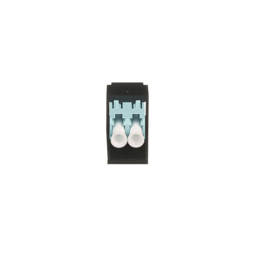 Módulo Acoplador LC Duplex, para Fibra Óptica Multimodo OM3/OM4, Tipo Mini-Com, Color Aqua