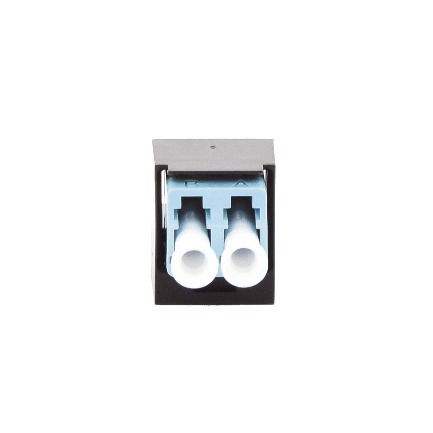 Módulo Acoplador LC Duplex, para Fibra Óptica Multimodo OM3/OM4, Tipo Mini-Com, Color Aqua