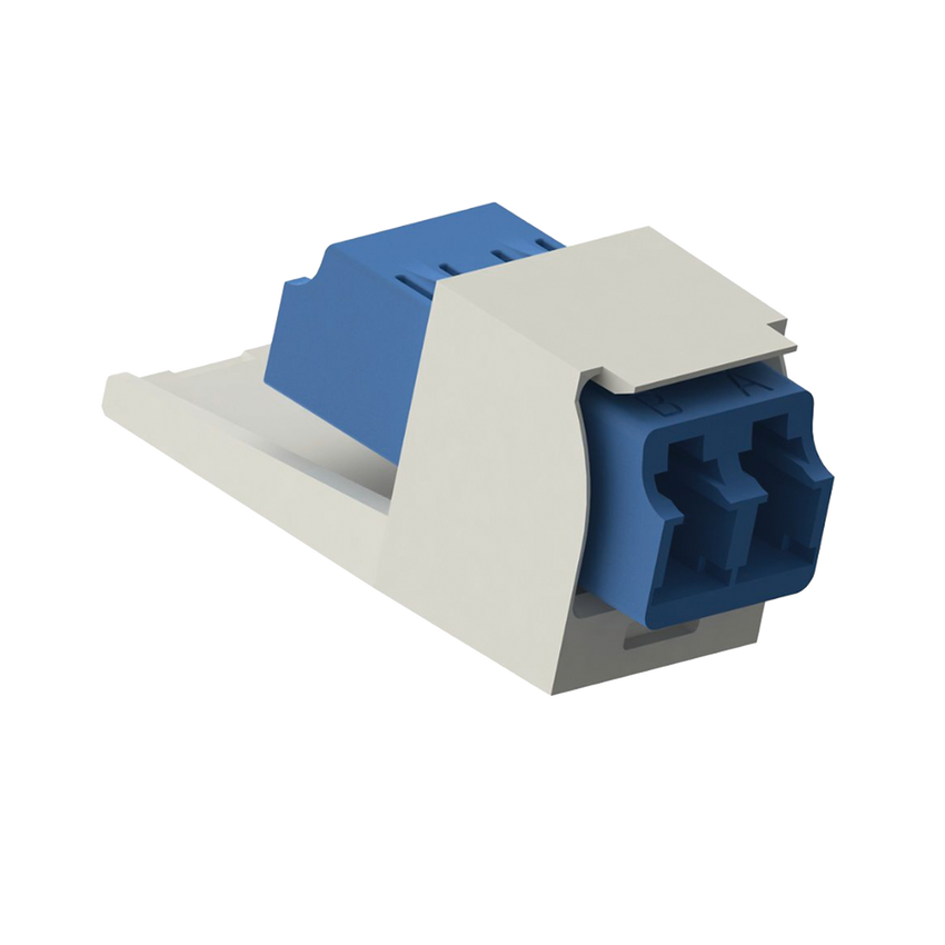 Módulo Acoplador LC Duplex, para Fibra Óptica Monomodo OS1/OS2, Tipo Mini-Com, Color Blanco Mate