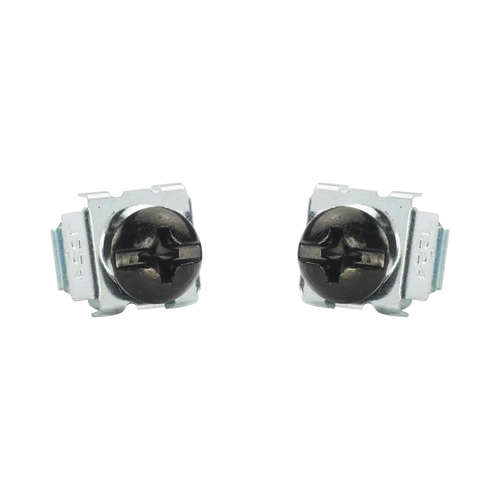 Kit de 100 Tornillos y 100 Tuercas Enjauladas #12-24, Para Uso en Gabinetes o Racks con Rieles con Orificios Cuadrado