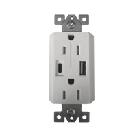 Contacto Dúplex con puertos USB Tipo A y C, 15 A, 100 - 240 V, USB 5 V, Incluye la Placa.