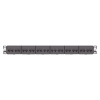Panel de Parcheo con 24 Acopladores Mini-Com, Plano, Categoría 6, de 1 UR, Color Negro