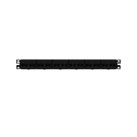 Panel de Parcheo con 24 Acopladores Mini-Com, Plano, Categoría 6A, de 1 UR, Color Negro