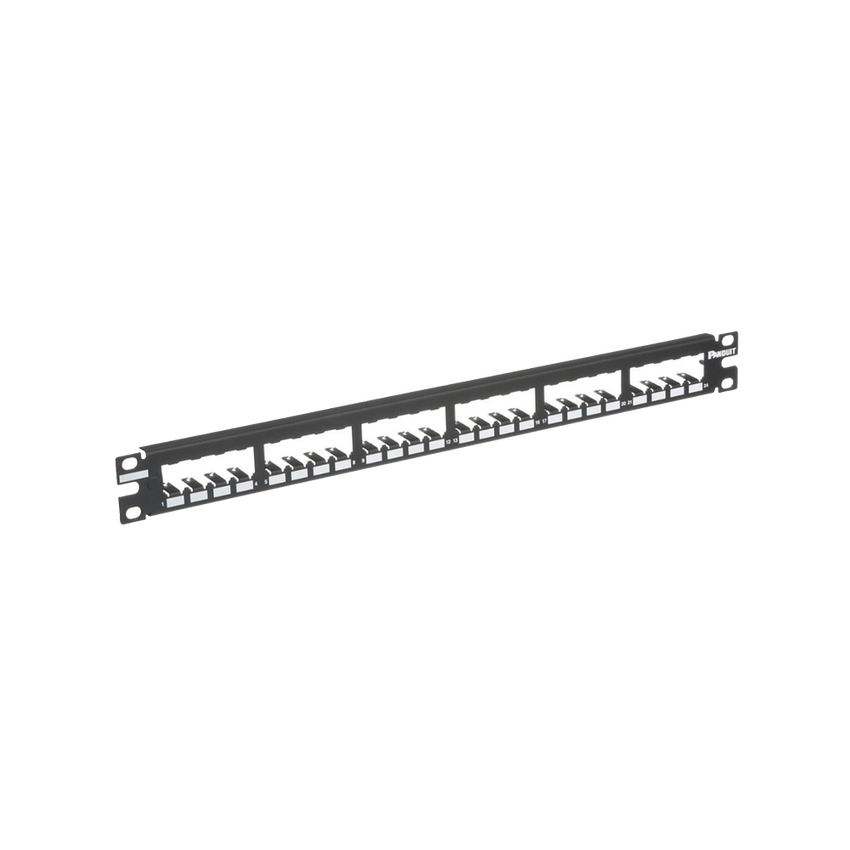 Panel de Parcheo Modular Mini-Com (Sin Conectores), Plano, Totalmente Blindado, de 24 Puertos, 1UR