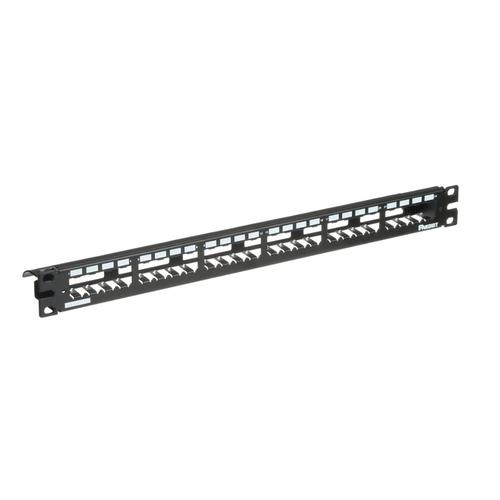 Panel de Parcheo Modular Mini-Com (Sin Conectores), Plano, Totalmente Blindado, de 24 Puertos, 1UR