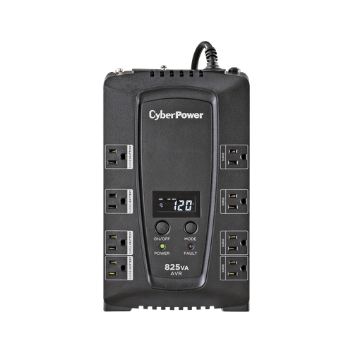 UPS de 825 VA/450 W, Topología Línea Interactiva, Entrada 120 Vca NEMA 5-15P, Tipo Gabinete Compacto, Con 8 Tomas NEMA 5-15R