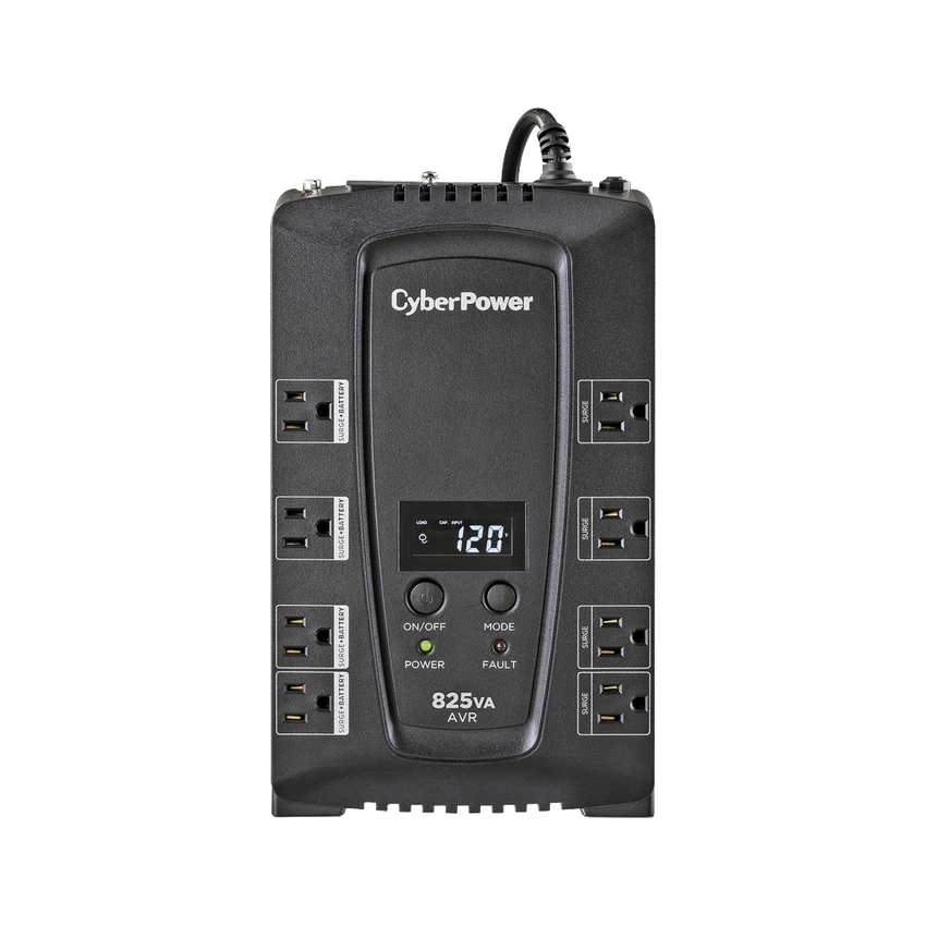 UPS de 825 VA/450 W, Topología Línea Interactiva, Entrada 120 Vca NEMA 5-15P, Tipo Gabinete Compacto, Con 8 Tomas NEMA 5-15R