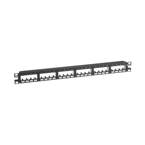 Panel de Parcheo Modular Mini-Com (Sin Conectores), Plano de Instalación al Ras, Sin Blindaje, de 24 Puertos, 1UR