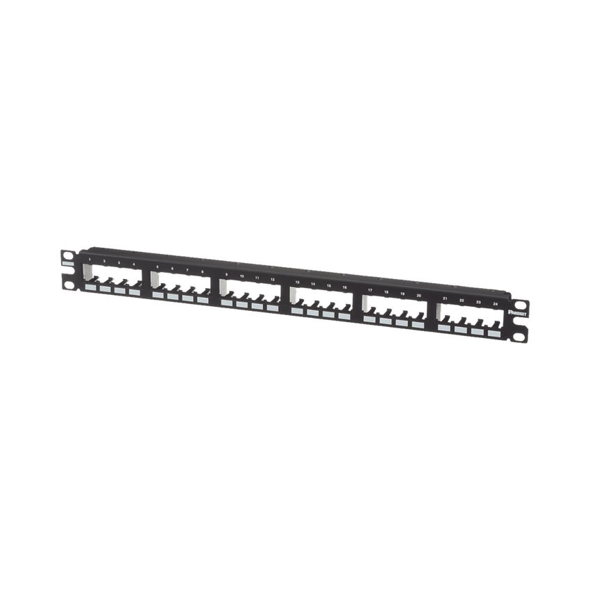 Panel de Parcheo Modular Mini-Com (Sin Conectores), Plano de Instalación al Ras, Sin Blindaje, de 24 Puertos, 1UR