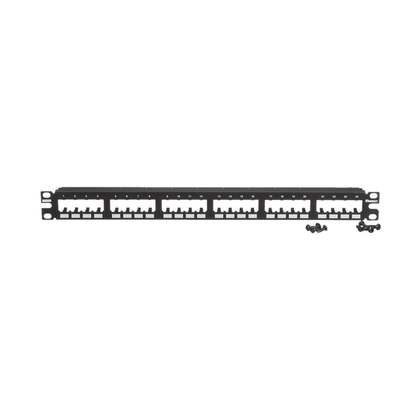 Panel de Parcheo Modular Mini-Com (Sin Conectores), Plano de Instalación al Ras, Sin Blindaje, de 24 Puertos, 1UR