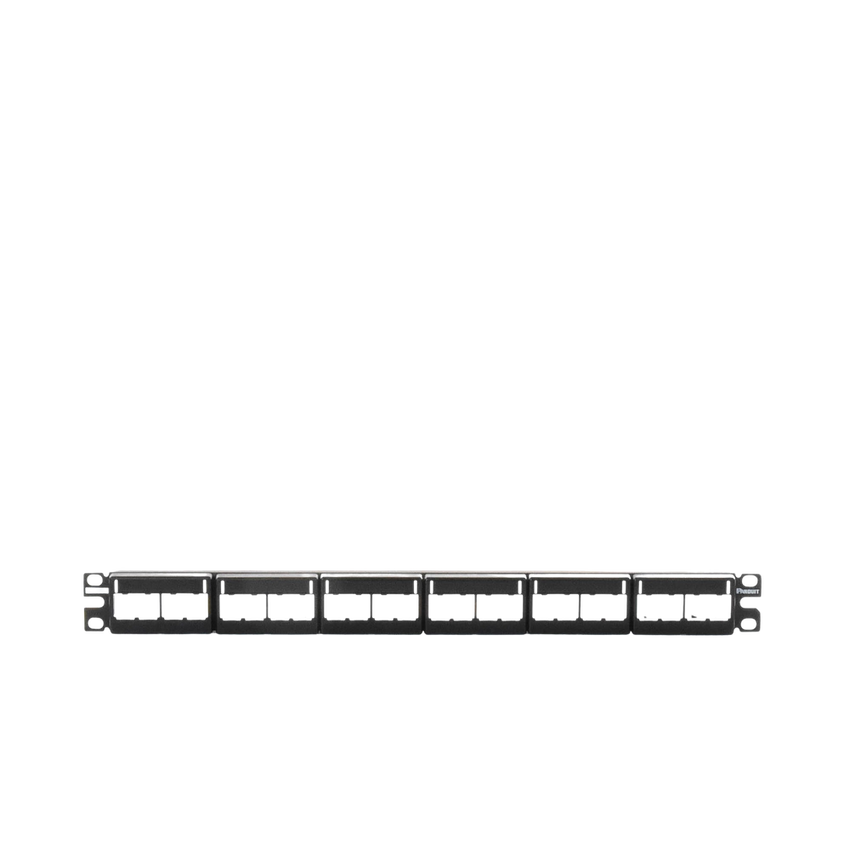 Panel de Parcheo Modular Mini-Com (Sin Conectores), Plano, Sin Blindaje, Con Etiqueta y Cubierta, de 24 Puertos, 1UR