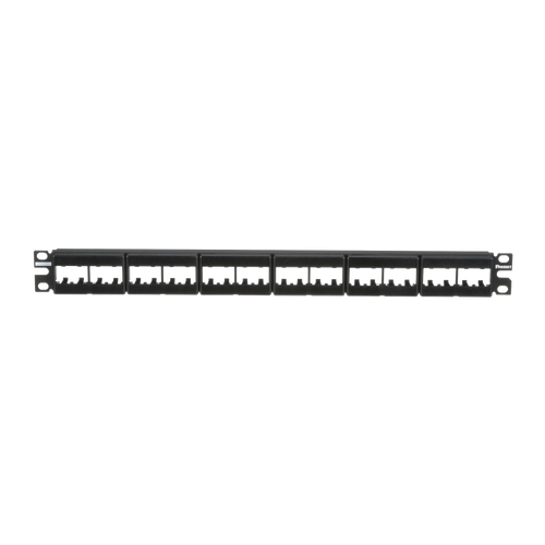 Panel de Parcheo Modular Mini-Com (Sin Conectores), Plano, Sin Blindaje, Con Etiqueta y Cubierta, de 24 puertos, 1UR