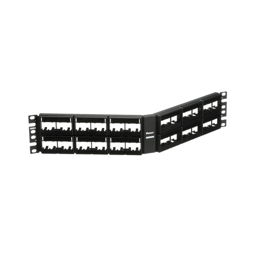 Panel de Parcheo Modular Mini-Com (Sin Conectores), Angulado, Sin Blindaje, Con Etiqueta y Cubierta, de 48 Puertos, 2UR