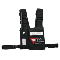 Pechera Universal con soporte para radio, sostén de bolígrafo y seguridad para la bolsa con cinta adherente. Logo TX-PRO.