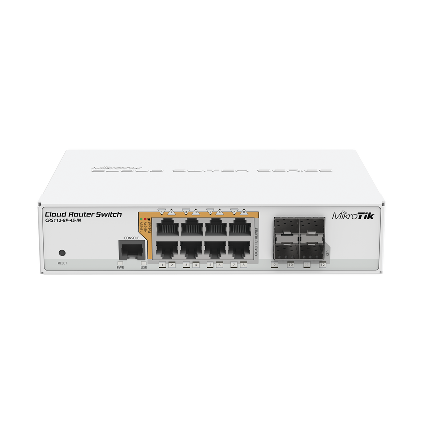 Cloud Router Switch Administrable L3, 8 puertos 10/100/1000 Mbps c/PoE Pasivo ó 802.3af/at, 4 Puertos SFP