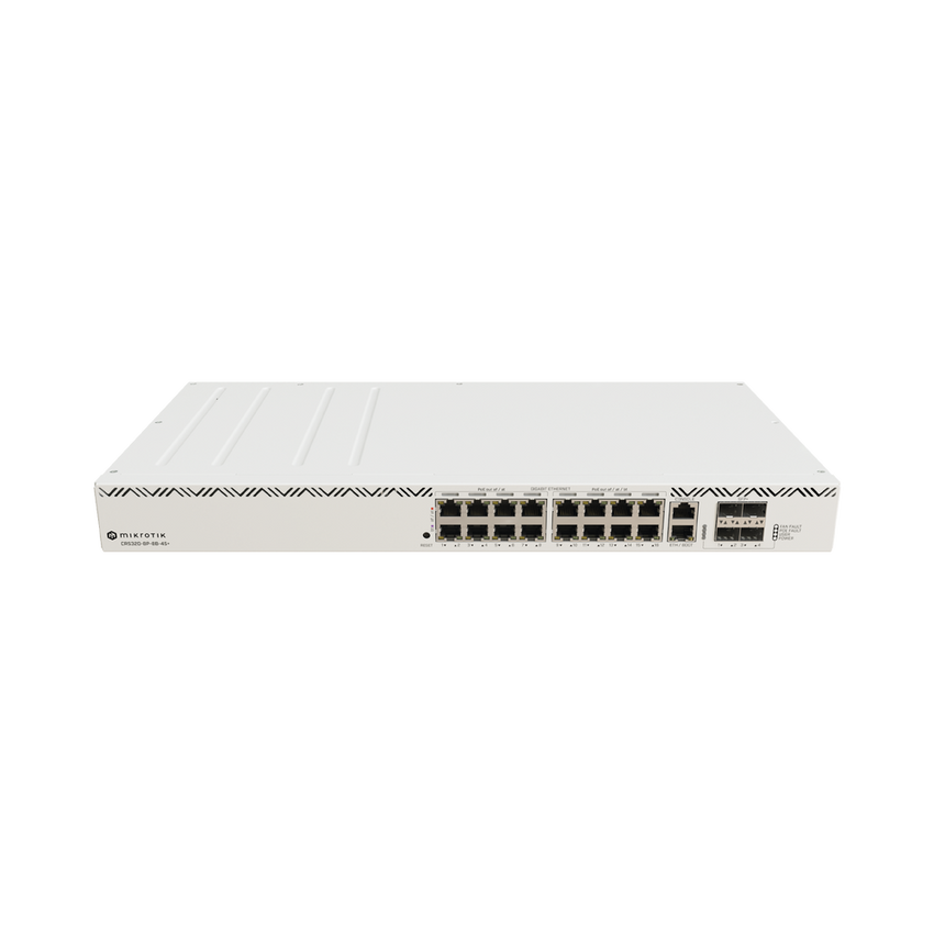 Cloud Router Switch 16 puertos, 8 PoE+ y 8 PoE++, Fuentes redundantes Hot-Swap