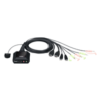 Conmutador KVM con cable HDMI 4K USB de 2 puertos con selector de puerto remoto |  4096x2160 @ 60Hz (4K DCI) | HDCP 2.2 |  Jack 3.5mm (Audio/Micrófono) | Conecta y controla 2 equipos con un solo monitor, teclado y mouse