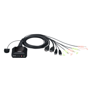 Conmutador KVM con cable HDMI 4K USB de 2 puertos con selector de puerto remoto |  4096x2160 @ 60Hz (4K DCI) | HDCP 2.2 |  Jack 3.5mm (Audio/Micrófono) | Conecta y controla 2 equipos con un solo monitor, teclado y mouse