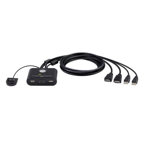 Switch KVM | USB FHD HDMI | de 2 puertos en formato cable | 1920x1080 @ 60Hz (FHD)	| HDCP 1.4 | Conecta y controla 2 equipos con un solo monitor, teclado y mouse