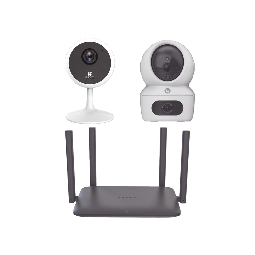 Kit de cámaras WiFi Para Uso en Interior / Incluye 1 pieza CS-H7C / 1 pieza CS-C1C / 1 Pieza de Router DS-3WR15X / Detección de Movimiento / Audio Bidireccional / 4 Puertos 1000 Mbps / Visión nocturna a color