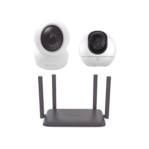 Kit de Camaras Wi-Fi Para Interior, Incluye 1 pieza CS-H6 / 1 Pieza C6N / 1 Pieza de Router DS-3WR15X / Seguimiento Inteligente / Ranura para Memoria / Audio de Dos Vías / Wifi 6 / 4 Puertos 1000 Mbps