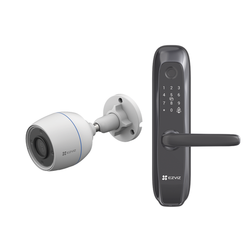 Kit de Cerradura Inteligente con Cámara IP Wi-Fi modelo CS-H3C / Apertura Remota desde la App / Códigos Temporales Para Visitantes / Lectura de Huella / Lectura de Tag / Contraseña /  Botón para Timbrar / Alarma Anti-intrusion