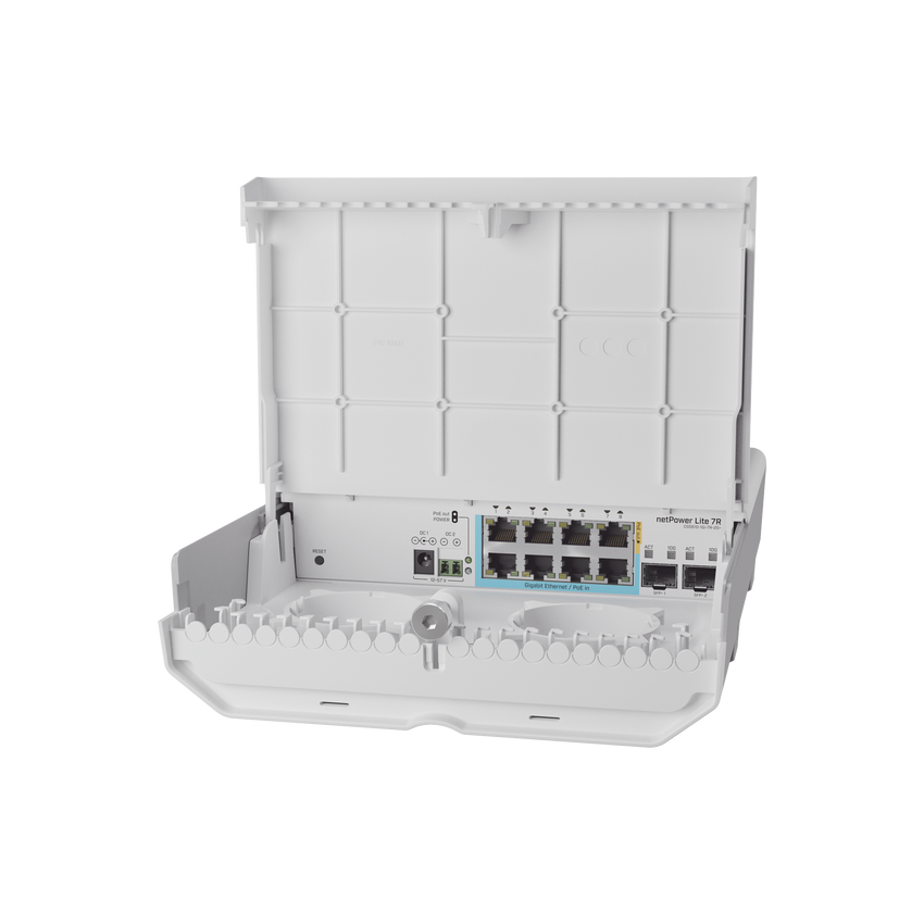 (CSS610-1Gi-7R-2S+OUT) netPower Lite 7R Switch Smart 7 puertos PoE Inverso Gigabit, 2 SFP+ 10G, para exterior