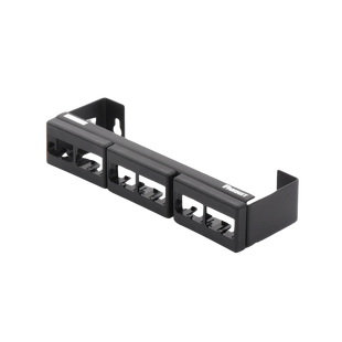 Panel de Parcheo Modular (Sin Conectores), de 12 Puertos Mini-Com, Instalación en Pared con Montaje Incluido, Color Negro