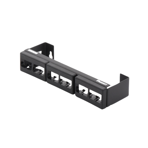 Panel de Parcheo Modular (Sin Conectores), de 12 Puertos Mini-Com, Instalación en Pared con Montaje Incluido, Color Negro