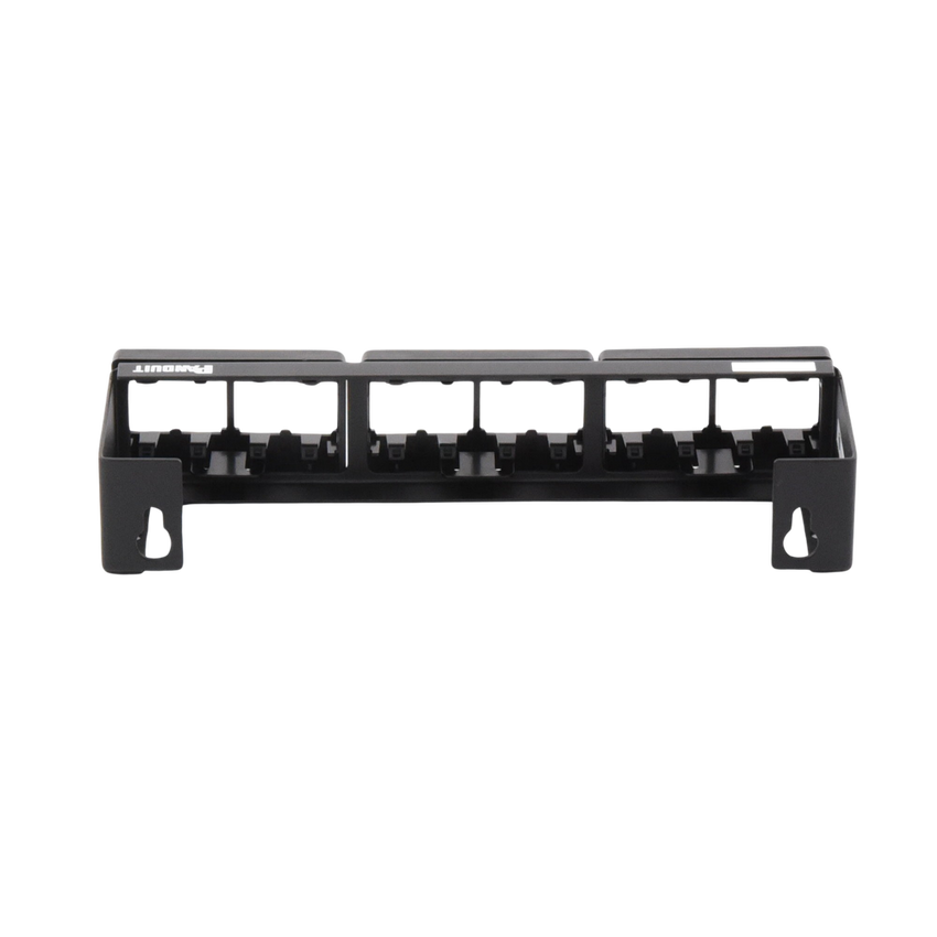 Panel de Parcheo Modular (Sin Conectores), de 12 Puertos Mini-Com, Instalación en Pared con Montaje Incluido, Color Negro