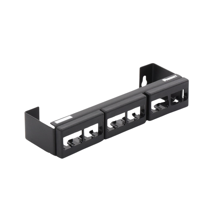 Panel de Parcheo Modular (Sin Conectores), de 12 Puertos Mini-Com, Instalación en Pared con Montaje Incluido, Color Negro