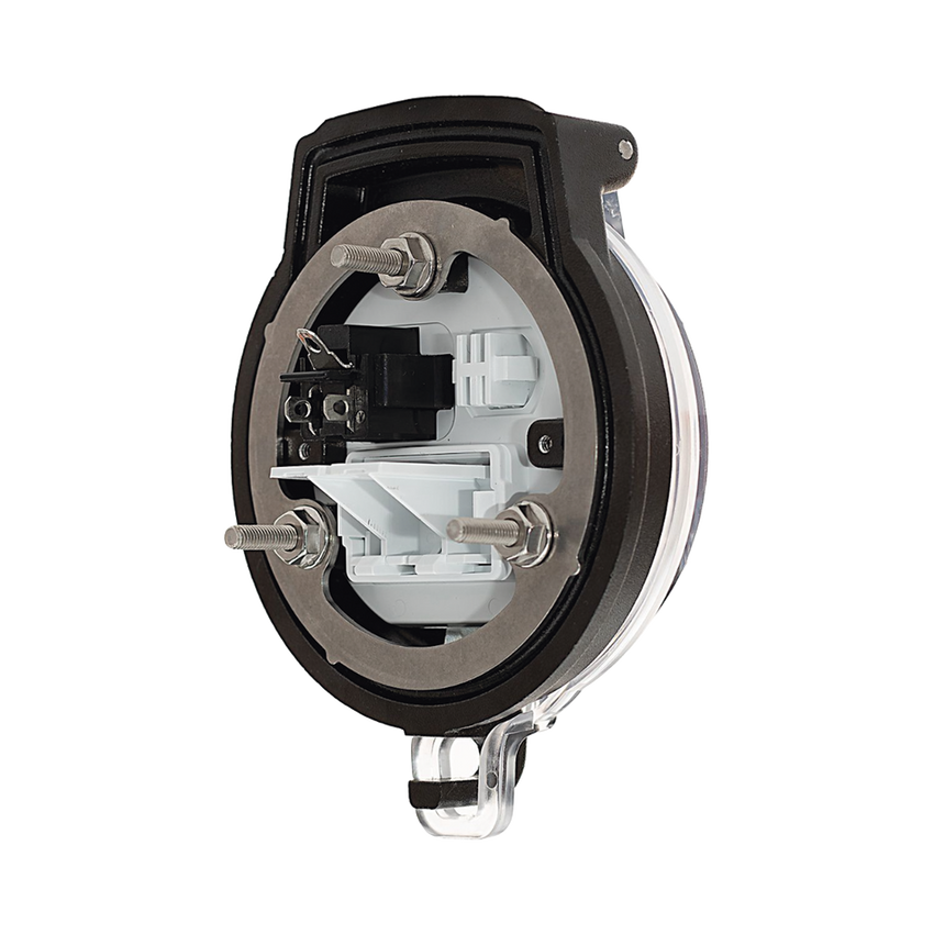 Dispositivo Circular de Puertos de Acceso a Datos, Con Dos Espacios Para Módulos Mini-Com y Un Receptáculo NEMA 5-15R, Protección IP66, de 3" de Diámetro
