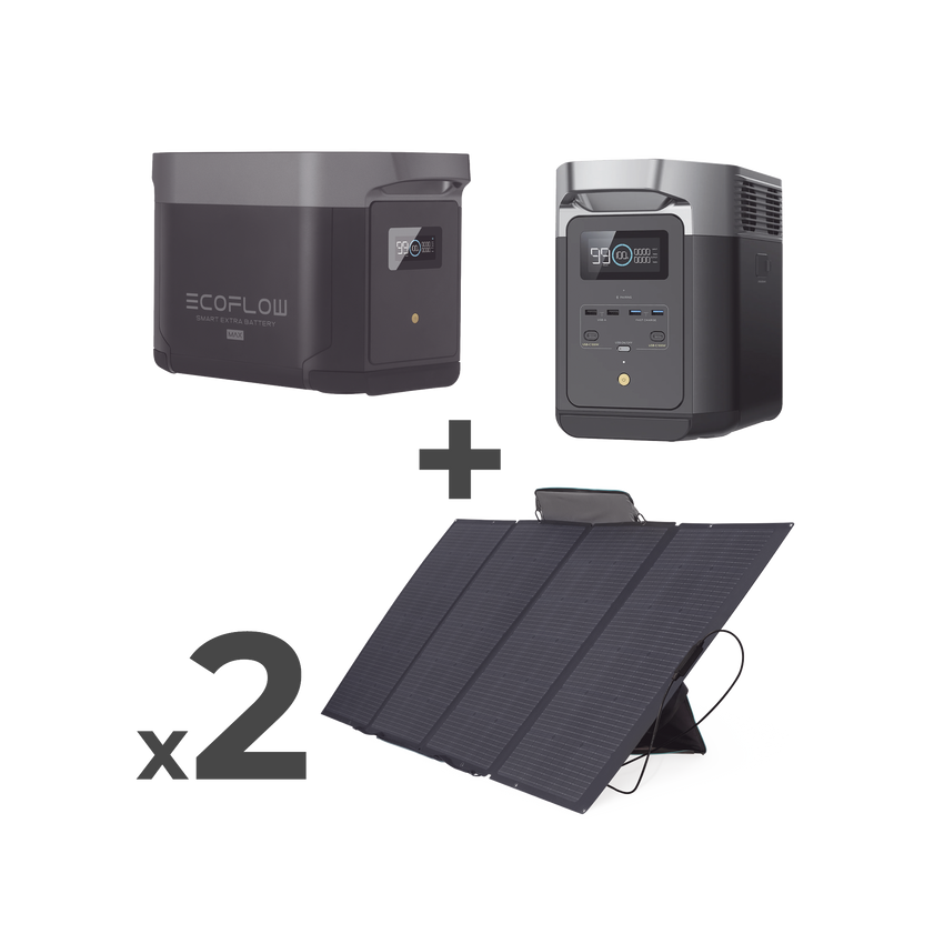 Kit de Estación de Energía Portátil 2048Wh + Batería Externa 2048Wh + 2 Paneles Solares Flexibles 400W (4096Wh, 800W Totales)