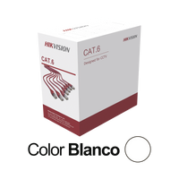 Bobina de Cable UTP 305 Metros (1000 Pies) / Cat 6 (24 AWG) / Color Blanco / PVC (CM) / Uso en Interior / CCA (Cobre con Aluminio) / Aplicaciones de CCTV y Redes de Datos