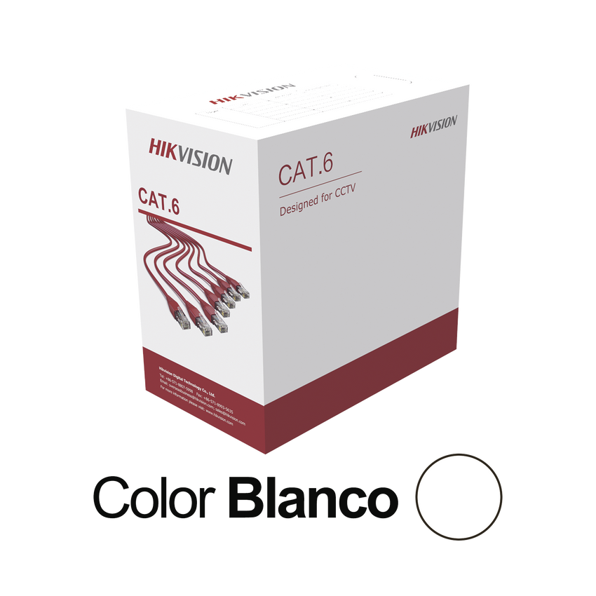 Bobina de Cable UTP 305 Metros (1000 Pies) / Cat 6 (24 AWG) / Color Blanco / PVC (CM) / Uso en Interior / CCA (Cobre con Aluminio) / Aplicaciones de CCTV y Redes de Datos