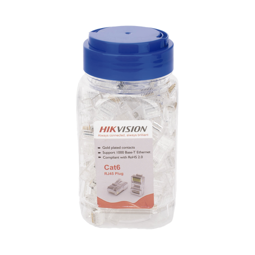 Bote con 100 Piezas de Plug Modular RJ45 / Cat 6 / Chapado en Oro a 30 Micras / Sin Blindaje / Fácil Instalación / Uso Interior / Soporta Norma TIA-568B / Cumple con RoHS 2.0