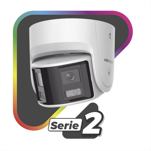[FlexVu] [PROTECCIÓN ACTIVA] Turret IP 4 Megapixel / 2 Lentes de 2.8 mm (Imagen Panorámica 180°) / 30 mts IR / Exterior IP67 / Luz Intermitente y Alerta de Audio / Audio Bidireccional / ACUSENSE / WDR 120 dB / Micro SD