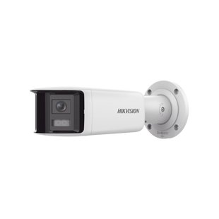 [ PROTECCIÓN ACTIVA ] Turret IP 4 Megapixel / 2 Lentes de 2.8 mm (Imagen Panorámica 180°) / 30 mts IR / Exterior IP67 / Luz Intermitente y Alerta de Audio / Audio Bidireccional / ACUSENSE / WDR 120 dB / Micro SD