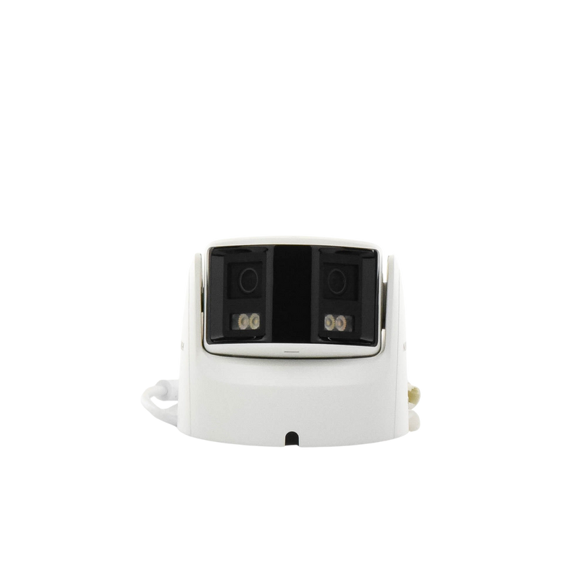 [FlexVu] [PROTECCIÓN ACTIVA] Turret IP Panorámica 4 Megapíxel / 2 Lentes 2.8 mm (180°) / Imagen a Color 24/7 (ColorVu) / PoE / WDR 130° / IP67 / ACUSENSE / Luz Estroboscópica y Alarma Audible / 30 mts Luz Blanca / Mic