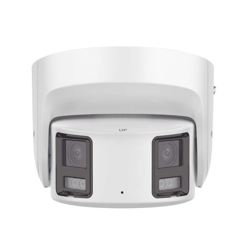 [PROTECCIÓN ACTIVA] Turret IP Panorámica 8 Megapíxel / 2 Lentes 4 mm (180°) / Imagen a Color 24/7 (ColorVu) / PoE / WDR 130° / IP67 / ACUSENSE / Luz Estroboscópica y Alarma Audible / 30 mts Luz Blanca / Micro SD