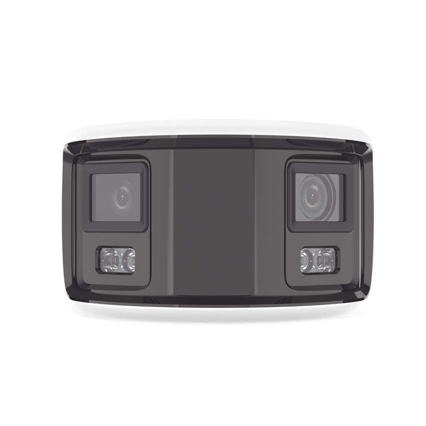 [FlexVu] [PROTECCIÓN ACTIVA] Bala IP Panorámica 8 Megapixel (4K) / 2 Lentes 4 mm (180°) / Imagen a Color 24/7 (ColorVu) / PoE / WDR 130° / IP67 / ACUSENSE / Luz Estroboscópica y Alarma Audible / 40 mts Luz Blanca / Micro SD