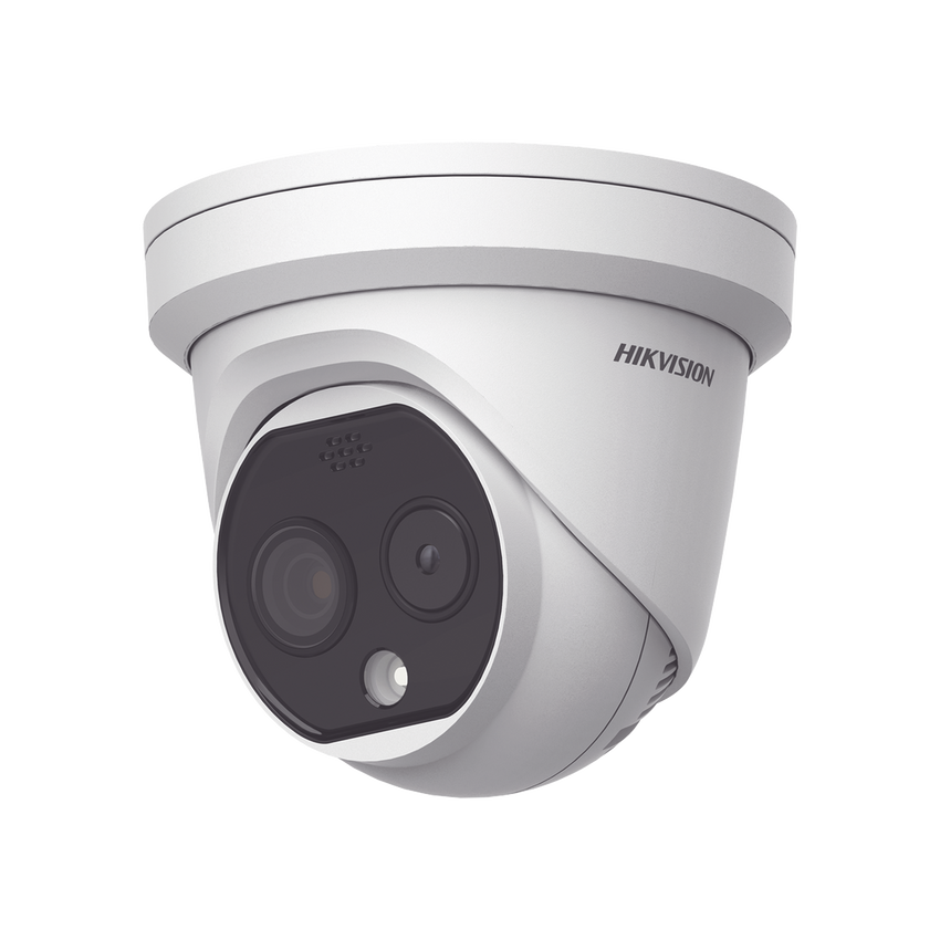 Turret IP Dual / Térmica 6.9 mm (256 x 192) / Óptico 6.4 mm (4 Megapixel) / Termométrica / Detección de Temperatura / PoE /Exterior IP66 / Sirena y Luz Intermitente Integrada / MicroSD