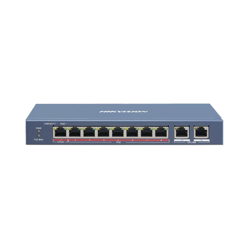 Switch PoE+ / No Administrable / 7 Puertos 10/100 Mbps 802.3 af/at (30 W) / 1 Puerto 10/100 Mbps Hi-PoE (90 W)  / 2 Puertos 1000 Mbps Uplink / Modo Extendido hasta 300 Metros / 110 Watts