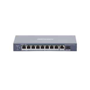 Switch PoE+ / No Administrable / 7 Puertos 1000 Mbps 802.3 af/at (30 W) / 2 Puertos 1000 Mbps Hi-PoE (90 W) / 1 Puertos 1000 Mbps Uplink / 1 Puerto SFP / Modo Extendido hasta 300 Metros / 110 Watts
