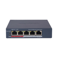 Switch PoE+ / Administrable / 4 Puertos 10/100 Mbps PoE+ / 1 Puerto 10/100 Mbps Uplink / Configuración Nube Hik-PartnerPro / Modo Extendido hasta 300 Metros /  45 W