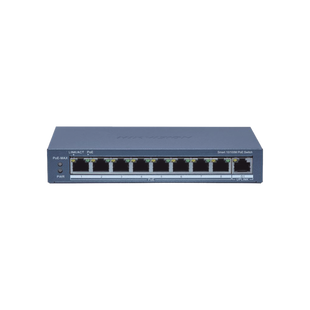 Switch Administrable PoE+ / 8 puertos 100 Mbps PoE+ / 1 puerto 1000 Mbps de Uplink / PoE hasta 300 Metros / Conexión Remota desde Hik-ParnerPro / 110 W
