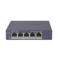 Switch Gigabit PoE+ / Administrable / 4 Puertos 1000 Mbps PoE+ / 1 Puerto 1000 Mbps Uplink / Configuración Nube Hik-PartnerPro / Modo Extendido hasta 300 Metros / 60 Watts